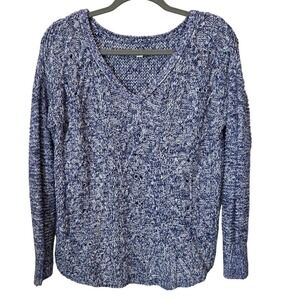 American Eagle Outfitters Blue White Marled Cable Knit V Neck Sweater M Medium